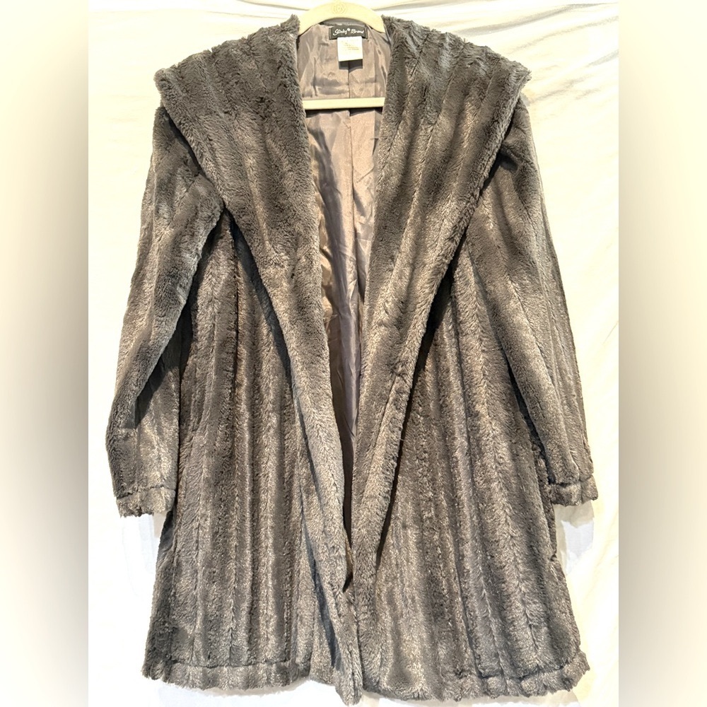 NEW - Slinky Brand Mid-Length Open Front Faux Fur Jacket
